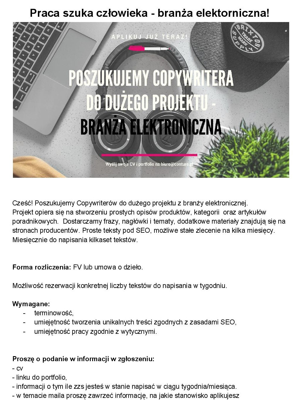 Copywriter branża elektroniczna Conture 2