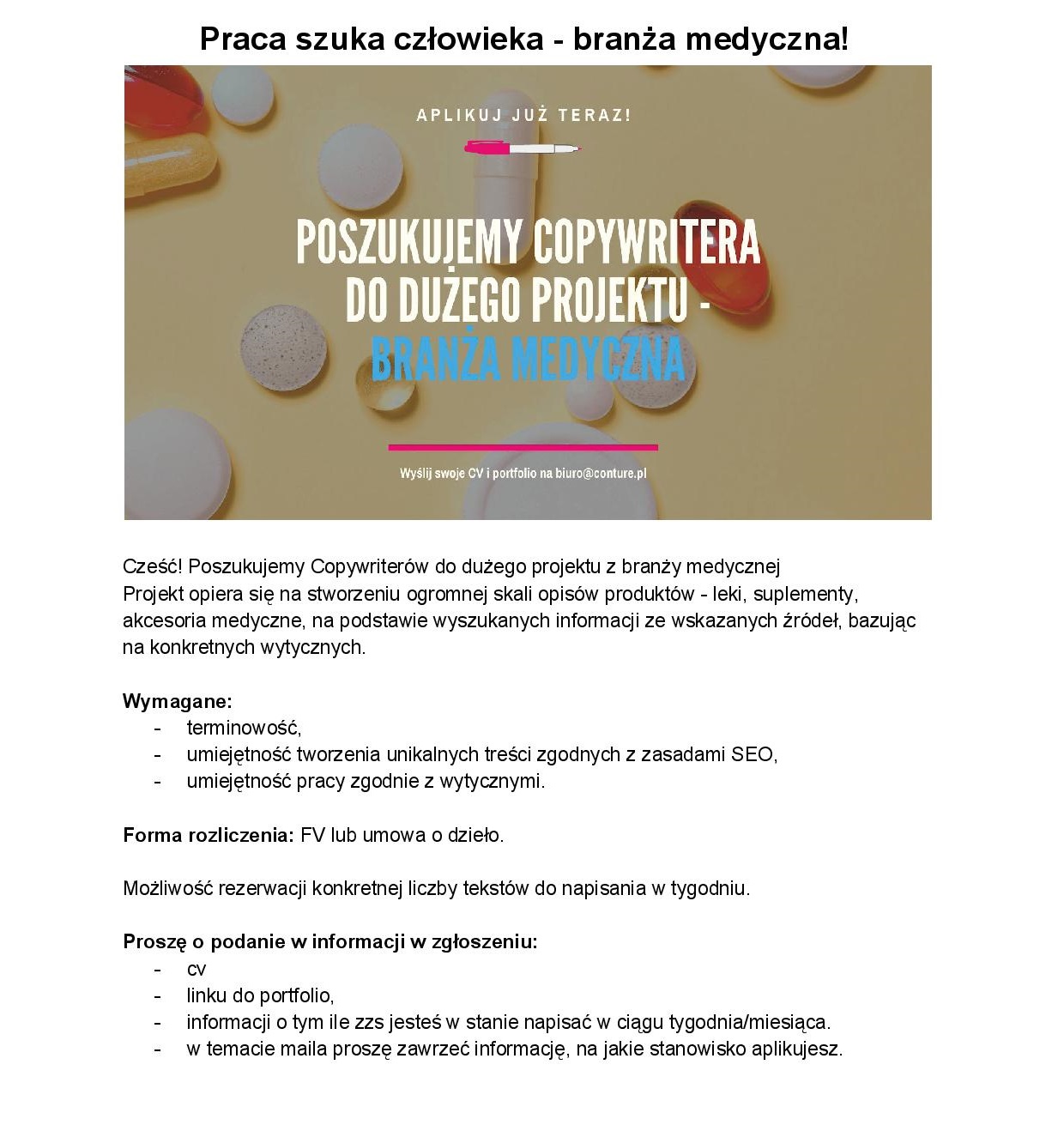 Copywriter branża medyczna