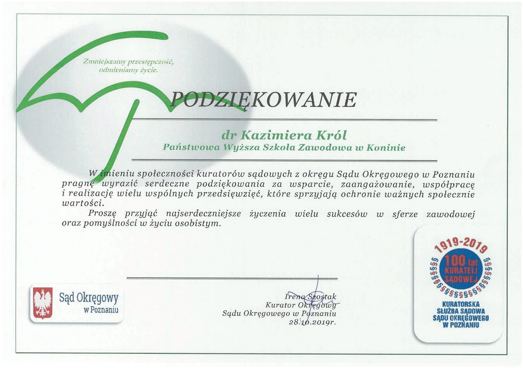 Podziekowanie K. Krol